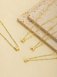 1pc Fashion Copper A-Z English Initials Perforated Pendant Multi-Layer Necklace, Women's Daily Casual Wear Personalized Necklace Collarbone Chain - Multicolor - View 3