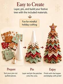 1pc Christmas Tree Fabric Patchwork DIY Kit, Layered Patchwork Desktop Holiday Tree Making Tool Set, Rustic Style Christmas Tabletop Decor, Handmade Material Creative Christmas Gift - Christmas Tree - View 5