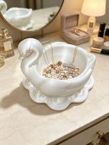 1pc Swan Jewelry Storage Tray Decor, Swan Shaped, Can Store Earrings, Rings, Necklaces And Small Accessories, Suitable For Vanity Tabletop Display, Home Soft Decoration - Multicolor - View 4
