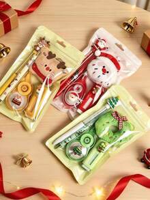 1 Set Christmas Themed Stationery Gift Set, Gel Pen Eraser Correction Tape Charm Pendant, School Office Reward Prizes For Children, Stocking Stuffer - Multicolor - View 4