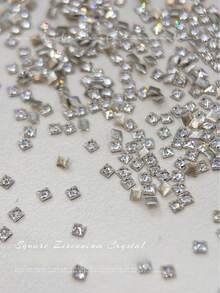 50pcs Mini Square Zirconia Flat Back Rhinestones Nail Art Decor, Sparkling Transparent White Champagne Square Rhinestones DIY Nail Art - White - View 4