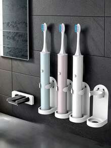 2pcs/1pc Electric Toothbrush Holder Wall Mounted Bracket With Drainage For Household Storage Toothbrush Stand Rack Shaver Holder, Bathroom, Back To School, Home, Fast Drying, Space-Saving, Strong Adhesive,Toothbrush Organizer, Travel, Christmas Gifts - Multicolor - View 3