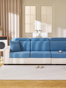 1pc Solid Color Elastic Sofa Cover, All-Season Warm & Comfortable Minimalist Ins Style Pet-Friendly Stretch Slipcover, Machine Washable Universal Sofa Protector For Living Room Bedroom Study, 1-2-3-4 Seater With Armrests & Backrest - Blue - View 7