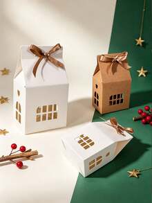 Kotak Hadiah Berbentuk Rumah Natal dengan Pita, Kotak Hadiah Permen Berlubang, Tersedia Ukuran Kecil dan Besar, Cocok untuk Souvenir Pesta Natal, Kotak Hadiah Kue, Dekorasi Kemasan Hadiah Liburan - View 5