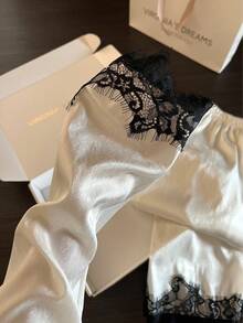 Light Luxury Sweet Solid Color Lace Trim Pajamas Women's New 2 Pieces Set Loungewear - White - View 4