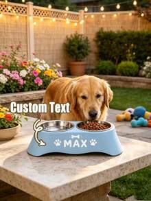Customized Name Elevated Double Dog Bowl, Personalized Raised Pet Feeding Station With Stainless Steel Bowls, Non-Slip Dog Food & Water Bowl Stand, Customized Name Puppy Feeding Station, Suitable For Large, Medium, Small Dogs - Multicolor - View 2