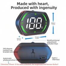 YNF Car GPS HUD Speedometer, GPS Beidou Digital Speedometer, Speedometer Real-Time 10Hz, Dengan Sensor Cahaya Otomatis, Kompas, Plug and Play Type-C, Braket Hisap yang Dapat Diatur, Cocok Untuk Mobil SUV Truk, + Plat Nomor - G22 - View 8