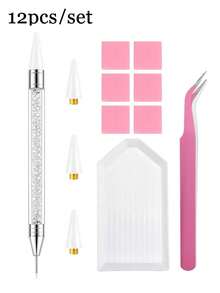 12-Pack Diamond Picker Tools - Dual-Ended Pens, Replacement Wax Tips, Clay, Precision Curved Tweezers For Picking Up Diamond Painting Beads, Manicure Gemstones, Crystals And Nail Jewelry - A - View 7
