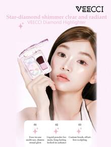 VEECCI Palet Highlighter Diamond, Halus & Berkilau, Efek Bercahaya Alami, Riasan Tahan Lama, Ciptakan Kontur 3D, Palet Multifungsi All-In-One, Cocok Untuk Pemula Makeup - #H01 Merah Muda Ceri - View 3
