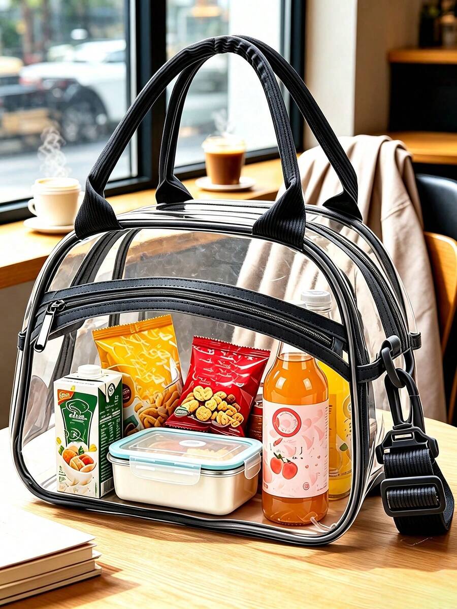 Portable Transparent Pvc Lunch Bag, Large Capacity Lunch Bag, For Office Workers And Students, Travel Storage Bag,Reusable Transparent Snack Storage Bag, Perfect For Outdoor Picnics, Camping And Travel - Multicolor - View 1