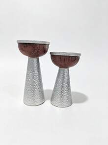 1 Piece Vintage Tall Bowl Top Candle Holder, Embossed Textured Desktop Candle Stand For Living Room Bedroom Holiday Decoration - Silver Tall Candle Holder - View 10