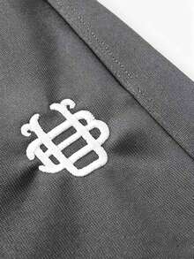 Men's Embroidered Straight Leg Sweatpants, Flannel Lined Casual Running Pants, Elastic Drawstring Waist, Split Hem Loose Fit Daily Pants - Dark Grey - View 6