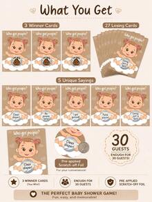 60pcs/30pcs-Baby Shower Party Fun Baby Gift Party Joy - Funny Poop Scratch-Off - Unisex Ideal Choice, Diaper Raffle Tickets, Gender Reveal Party Supplies, Baby Shower Party Gifts, Baby Shower Activities, Scratch-Off Cards - Multicolor - View 8