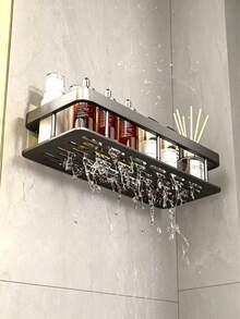 1/2 Wall-Mounted Shower Caddy, Large Capacity, No Drilling Required For Installation, Adhesive Bathroom Shower Rack, Bathroom Kitchen Floating Shelf, Rust-Resistant And Durable, Space-Saving, Easy To Install, Can Store Toiletries, Cosmetics And Miscellaneous Items, Smooth Surface, Suitable For Bathroom, Toilet, Vanity, Shower Room And Other Places, Bathroom Accessories, Bathroom Tools, Bathroom Supplies. Outdoor Storage Cabinet Rack, Cosmetic Storage Rack - Style-2 - View 6