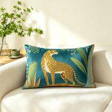 LCUHPCL 1pc Vintage Jungle Cheetah Embroidery Velvet Cushion Cover, Decorative Animal Pattern Throw Pillow Case For Sofa Bedroom Home Decor, No Pillow Insert - Multicolor - View 9