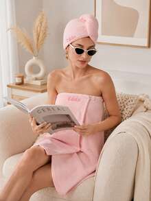 1Set Custom Embroidered Name Hair Turban & Bath Wrap Set, Personalized Monogram Spa Body Wrap With Button Fastener, 5 Color Selections, Holiday Keepsake Gift, Bathroom Daily Use & Self Care At Home - Multicolor - View 6