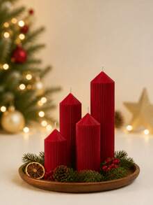 4pcs Gift Box Set Roman Column Beige Scented Candles, Smoke-Free Aromatic Candles, Burn Time Up To 72 Hours, Includes Fragrance, Pointed Cylindrical White Candles, Suitable For Home Decor - Fine-toothed Pointed Tip - View 5