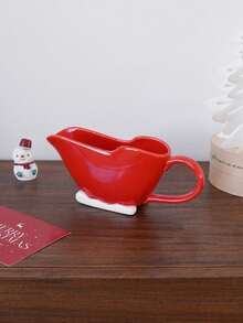 1pc Red Ceramic Gravy Boat, Sled-Shaped Sauce Boat, Gravy Box, Creamer Cup, Solid Color Espresso Pot, Suitable For Gravy, Warm Sauce, Salad Dressing, Milk, Holiday Dinner Tableware, Gift - Multicolor - View 7