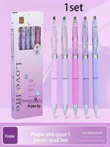 5pcs Gradient Color Neutral Pen Set, Includes 5 Pens + 10 Refills, 0.5mm Steel Tip Quick-Dry Retractable Pens, Suitable For School And Office Cute Aesthetic Writing - Multicolor - View 13