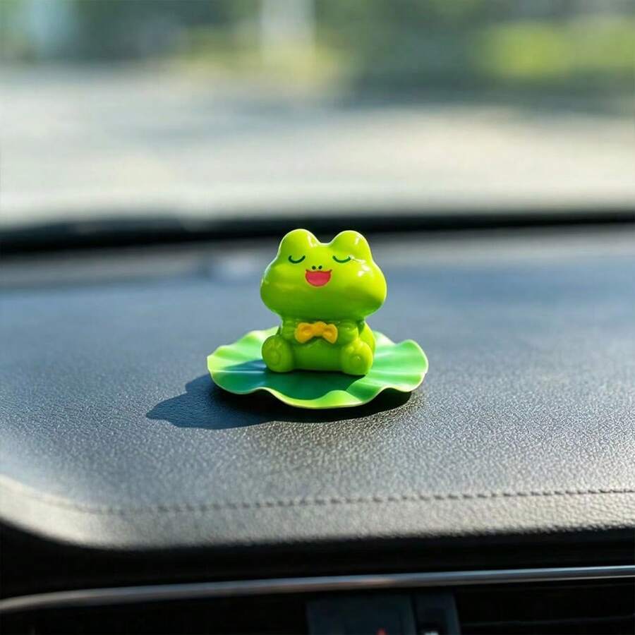 Set 2 Buah Hiasan Dashboard Mobil Katak Daun Teratai, Aksesori Dekorasi DIY Lanskap Taman Meja, Figur Mini - A - View 1