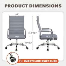 Ergonomic Office Desk Chair, Executive Ribbed Mid-Back PU Leather Conference Room Chair Adjustable Swivel Chair With Arms 1, Grey - Grey - View 4