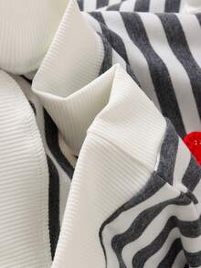 2pcs Baby Girl Cute Casual 3D Cherry Striped Long Sleeve Sweatshirt & Wide Leg Pants Set, Thin Spring/Autumn - Grey - View 5