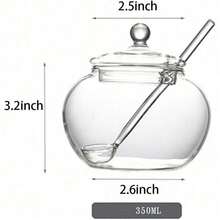 Glass Honey Pot Honey Jar With Spoon Lid Cover Honey Bottles Honey Container Dispenser Ketchup Container Sauce Jar For Oil Sauces Vinegar - Clear - View 2