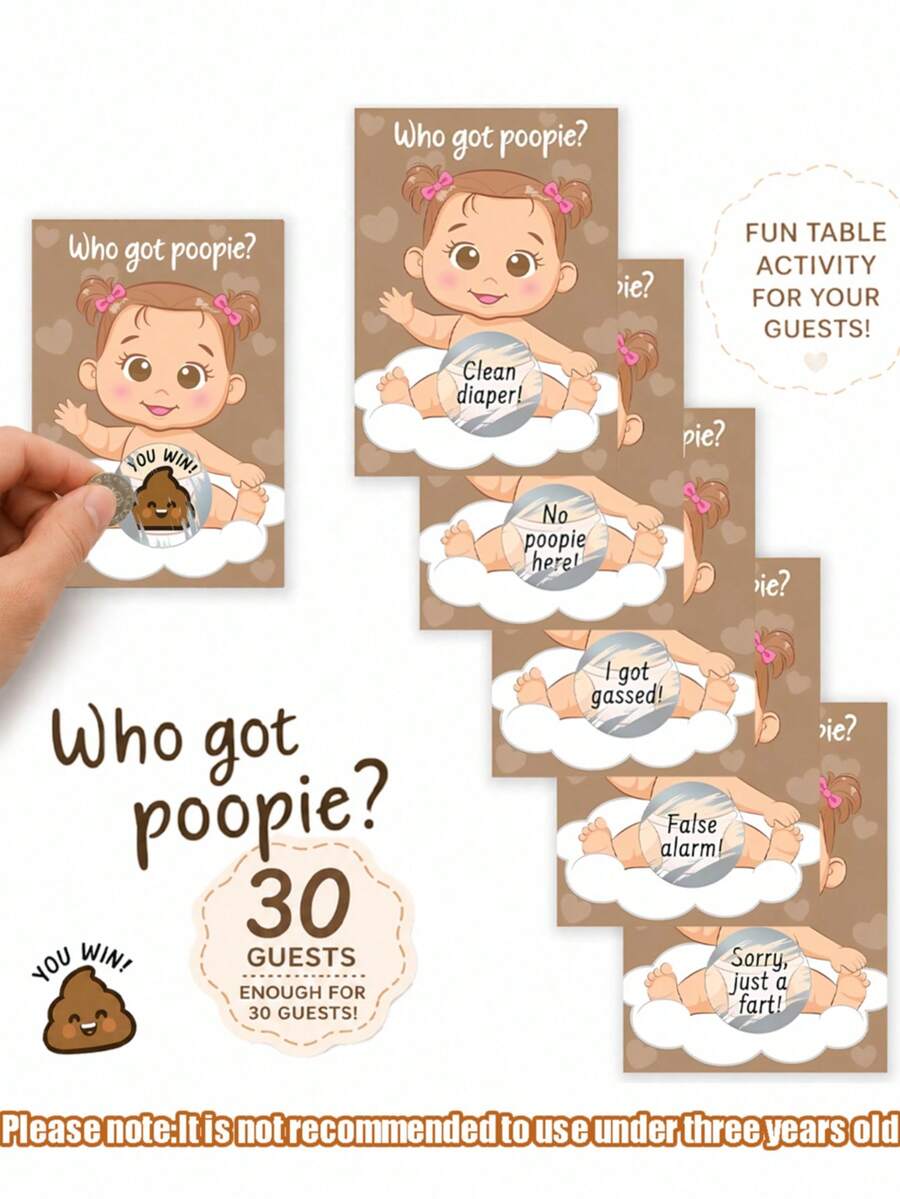 60pcs/30pcs-Baby Shower Party Fun Baby Gift Party Joy - Funny Poop Scratch-Off - Unisex Ideal Choice, Diaper Raffle Tickets, Gender Reveal Party Supplies, Baby Shower Party Gifts, Baby Shower Activities, Scratch-Off Cards