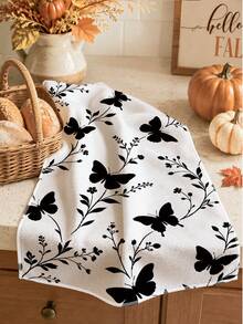 2PCS Kitchen Towels Black & White Floral Butterfly Pattern, Minimalist Style Super Fine Fiber Material Soft Kitchen Towels Dish Cloths, Hand Towels, Tablecloths, Kitchen Decor, Kitchen Cleaning, Bathroom Cleaning, Holiday Party Decor, Kitchen & Bathroom Supplies Home Essentials, Home Decor, Housewarming Gift - Black and White - View 5