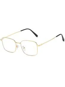 1PC Men's Metal Rectangular Frame Minimalist Classic Literary Commute Premium Retro Stainless Steel Casual Korean Style Plus Size, Fashionable Personalized Street Daily Wear Clear Lens Glasses, Suitable For Work, Back To School, Street Photography, Phone Viewing, Dating, Etc. - Gold - View 3