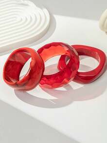 3pcs Red Acrylic Bracelet Set, Design, Elegant And Minimalist, Suitable For Layering Or Wearing Individually, Perfect For Daily Wear - Red - View 3
