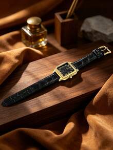GUSALAI Square Roman Numeral Men's Quartz Watch With PU Strap, Calendar, Business Style, Multiple Colors Available, Suitable For Daily Wear And Holiday Gifts - one-size - View 10