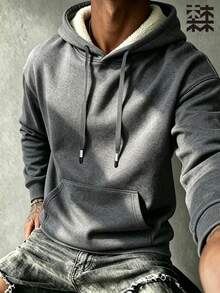 mulinsen Herr sweatshirt i enfärgad, mångsidig design med stor känguruficka och dragsko - Mörkgrå - Visa 5