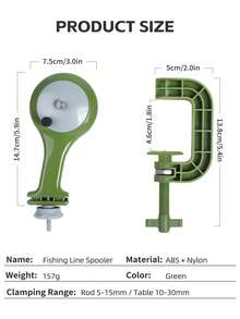 BILLINGS Fishing Line Spooler, Adjustable Portable Fishing Line Spooler, Anti-Tangle, Suitable For Spinning Reels And Baitcasting Reels, Can Be Clipped To Fishing Rod Or Mounted On Desk - Green - View 8