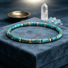 Natural African Turquoise Cylinder Bead Bracelet, Intuition & Creativity Crystal Bracelet, Bohemian Everyday Versatile Unisex Jewelry Gift - Multicolor - View 4