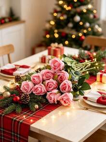 3 Pcs Pink Valentine's Day Gift Artificial Roses, Perfect For Home Decoration, Wedding Decor, Bridal Bouquets, Corsages, Bedrooms, Vase Arrangements, And Other Occasions, Plus Christmas Decorations - Pink - View 4