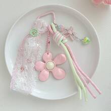 Korean Style Pink Floral Keychain, Lace Ribbon Bow Bag Charm, Color-Block Rope Creative Pendant, Sweet Fashion Versatile Bag Accessory - Multicolor - View 7