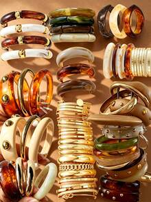 (El color puede variar) Estilo aleatorio 25 piezas/13 piezas/8 piezas/3 piezas Conjunto de pulseras de moda simple con paleta de colores Maillard exagerada para mujeres, hermanas, vacaciones, citas, regalos, uso diario casual, fiestas, bodas - Multicolor - Ver 1