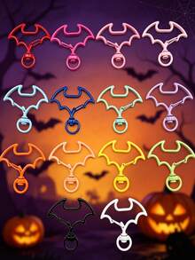 5pcs Halloween Bat Shaped Zinc Alloy Rotating Lobster Clasp, Colorful Rotating Keychain Hook, For DIY Pendant, Bag Charm, Jewelry Making Supplies - Halloween Bat Spring Clip - View 3
