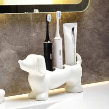 1pc Cute Dachshund Shaped Bathroom Storage Box & Toothbrush Holder, Freestanding Plastic Material, Suitable For Electric Toothbrushes, Dachshund Theme Decor, Suitable For Sink, Bathtub, Shower And Bathroom - Multicolor - View 3