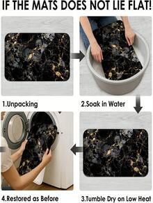 3/5pcs Black & Gold Marble Pattern Modern Luxury Bathroom Rug Set, Soft Absorbent Non-Slip Wear-Resistant Bathroom Accessories, Flannel + Sponge + Polyester Fabric Quick-Dry Carpet, Machine Washable Easy To Clean, Includes Toilet Lid Cover, U-Shaped Toilet Mat And 3 Rectangular Non-Slip Rugs, Lightweight Quick-Dry Bathroom Rug Set, Suitable For Bathroom, Toilet, Laundry Room And Housewarming Gift, Halloween Gift, Autumn Gift - Black - View 10