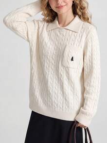 Women's New Casual Preppy Style Cable Knit Pullover Sweater - Beige - View 4