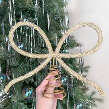 1Pc Christmas Decorations - Christmas Decor - Gold Glass Rhinestone Bow Tree Topper - Xmas Holiday Tree Top Decoration For Indoor Outdoor Home Room Party - Multicolor - View 13