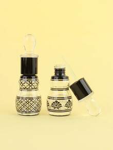 4pcs 12ml High-End Electroplated Black Floral Embossed Glass Essential Oil Bottles With Dropper, Gourd-Shaped Travel Sample Refillable Empty Bottles - Multicolor - View 5