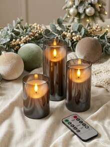 3pcs Grey Acrylic LED Candles, Flameless Design With Realistic Flickering Flame Effect, Battery Operated (Batteries Not Included), Suitable For Home, Wedding, Party And Christmas Decoration, Christmas, Halloween - Grey - View 1