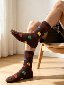 1/6 Pasang Kaos Kaki Pria Motif Wajah Tersenyum, Nyaman, Kasual, Menyerap Keringat, Pola Retro yang Menyenangkan, Hadiah Halloween dan Natal untuk Wanita, Lembut dan Bernapas - MultiWarna - View 3