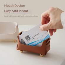 1pc Desktop Storage Card Box, Business Card Holder, PU Leather Business Card Case Pocket Card Holders, Card Storage Box, Office Supplies, Office Decor Ornament, Back To School - A - View 6