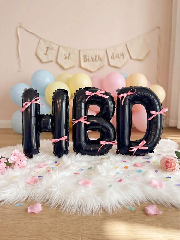 Palloncino in Foil a Forma di Fiocco HBD, Decorazione Estetica per Compleanno per Bambina e Bambino, Accessorio per Sfondo Fotografico per Feste