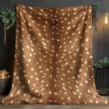 1pc Deer Print Flannel Throw Blanket, Brown Faux Fur Animal Spotted Pattern, Soft Comfortable Lightweight, Suitable For Sofa, Bed And Home Decor - Multicolor - View 3