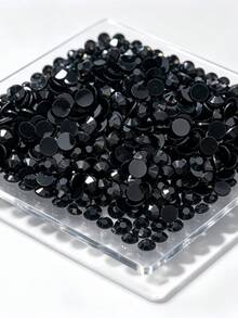 2mm-6mm Black Resin Rhinestones, Flat Back, Non-Hotfix Crystal Rhinestones, Suitable For Handmade DIY, Cups, Bottles, Glasses, Clothing, Loose Glitter Crystal Rhinestones, Craft Decoration - Black - View 2